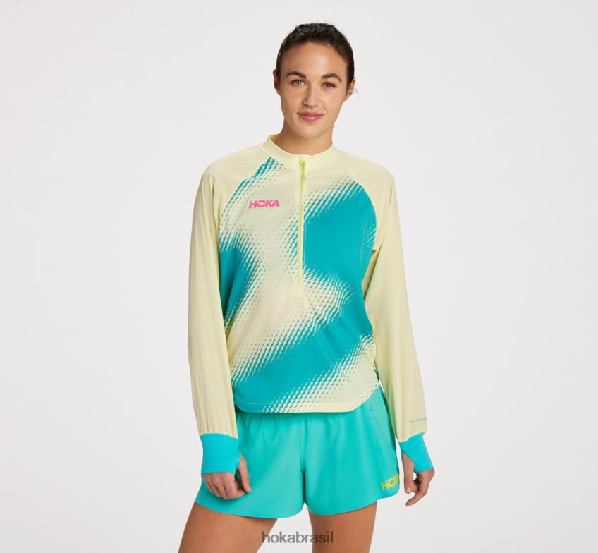 Capa de vento de 1/2 zíper Hoka mulheres RNZ040372 amarelo dourado