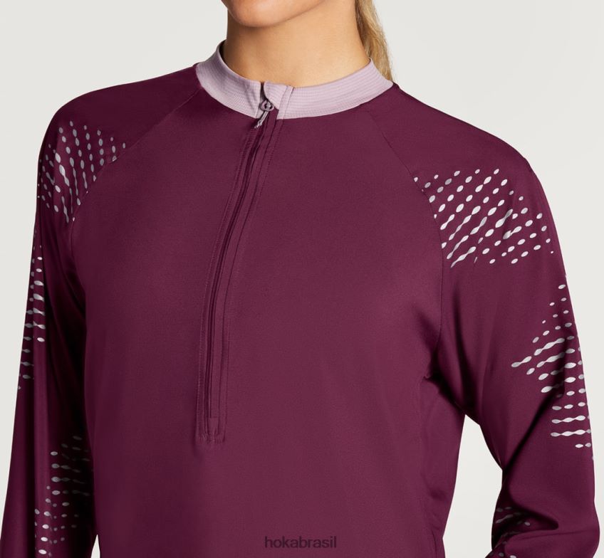 Capa de vento de 1/2 zíper Hoka mulheres RNZ040376 vinho de uva